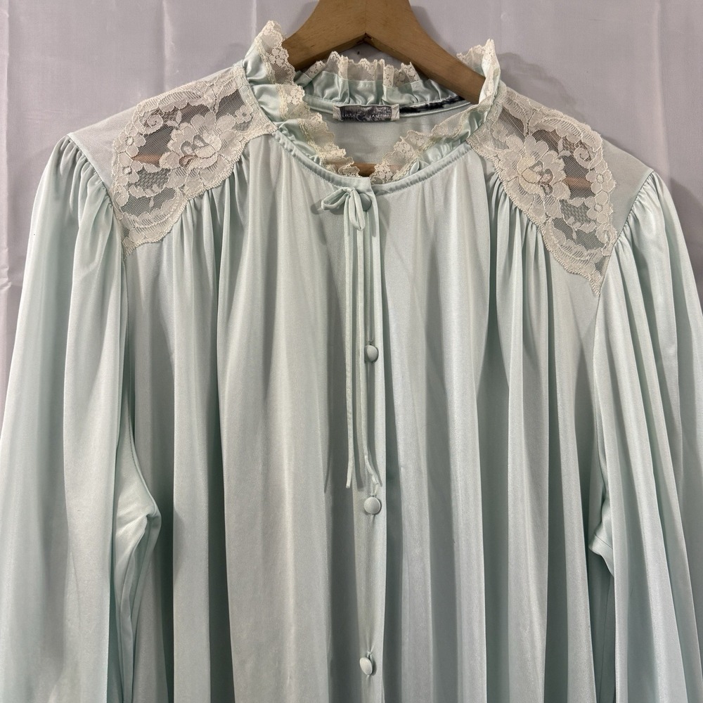 Miss Elaine Dressing Gown Nightgown Pockets Vintage 2XL Blue‎ USA Sexy Modest